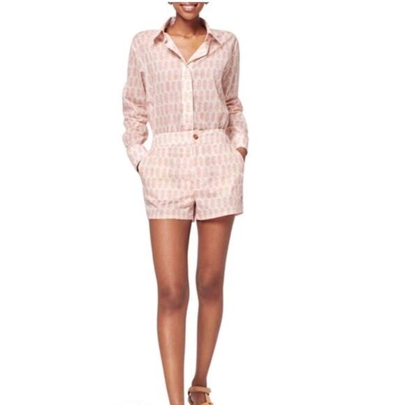 Faherty Malibu BF Cotton Shirt & Shorts Set Pink Taj Floral Size Medium‎